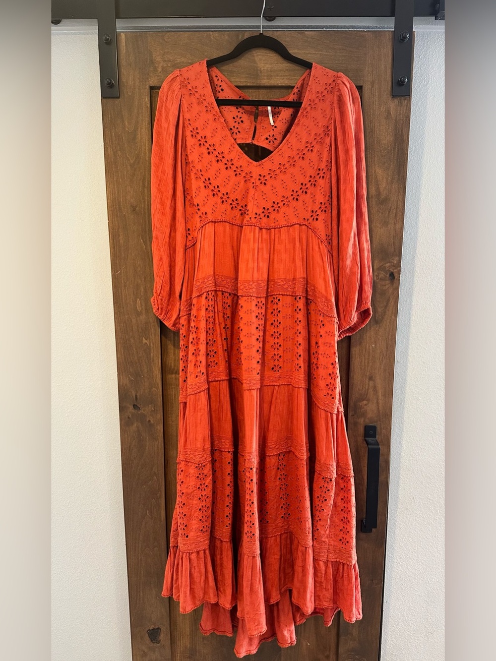 Free People Orange Eyelet Tiered Maxi Dress